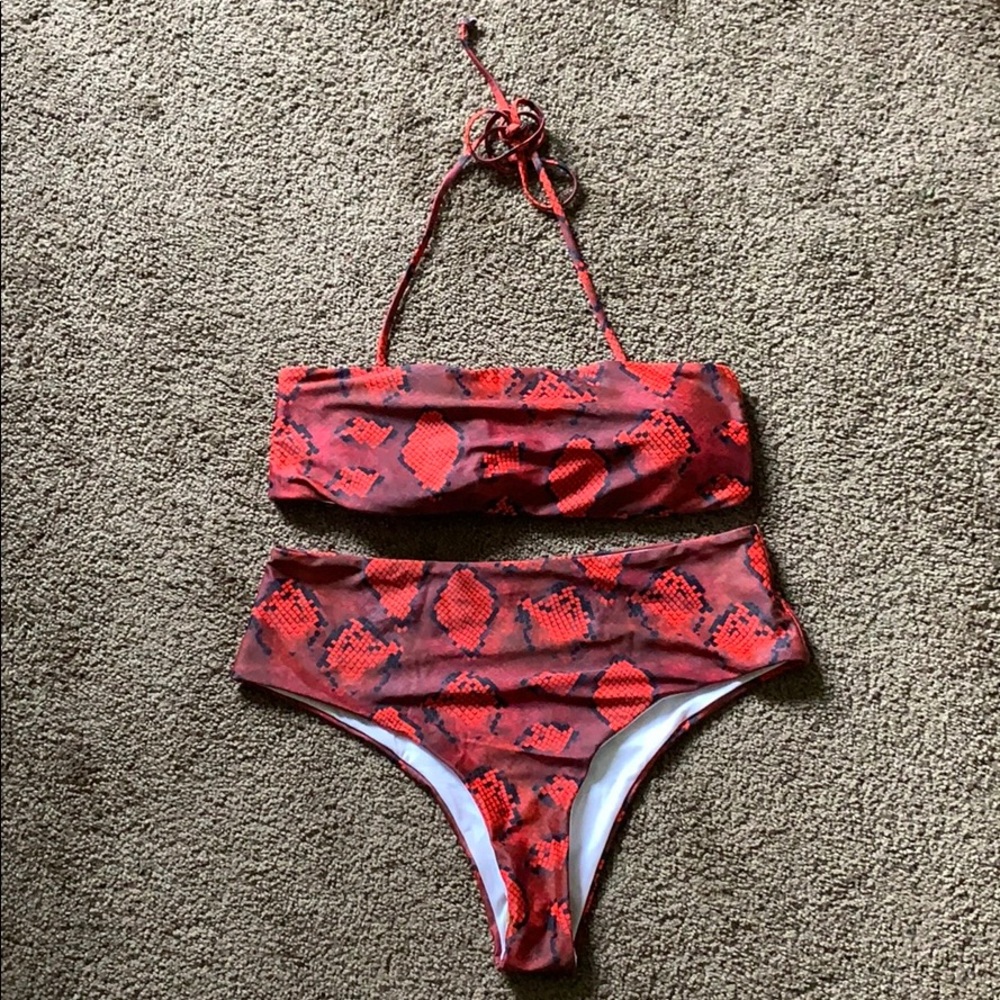 Red and Black Snake Print Bikini